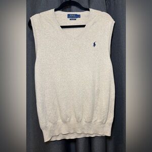 Polo by Ralph Lauren Knit Sweater Vest Mens Large Tan 100 % Cotton Pony